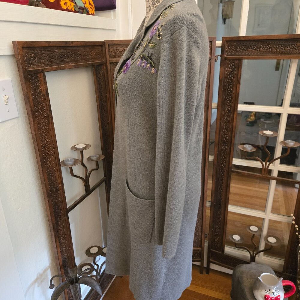 Rare Vintage Spiegel Floral Embroidered Long Cardigan, Sz S - Picture 6 of 10
